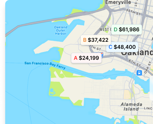Map showing rental properties